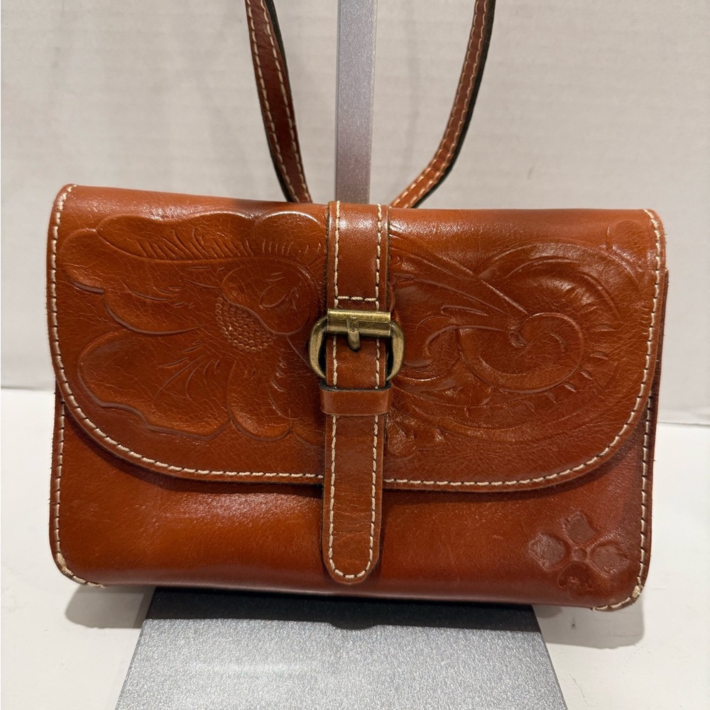 Patricia Nash Torri Brown Tooled Leather Embossed Crossbody Bag